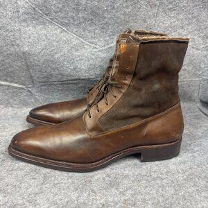 Mezlan Brown Leather & Suede Shearling-Lined Lace-Up Boots Men’s 12M
